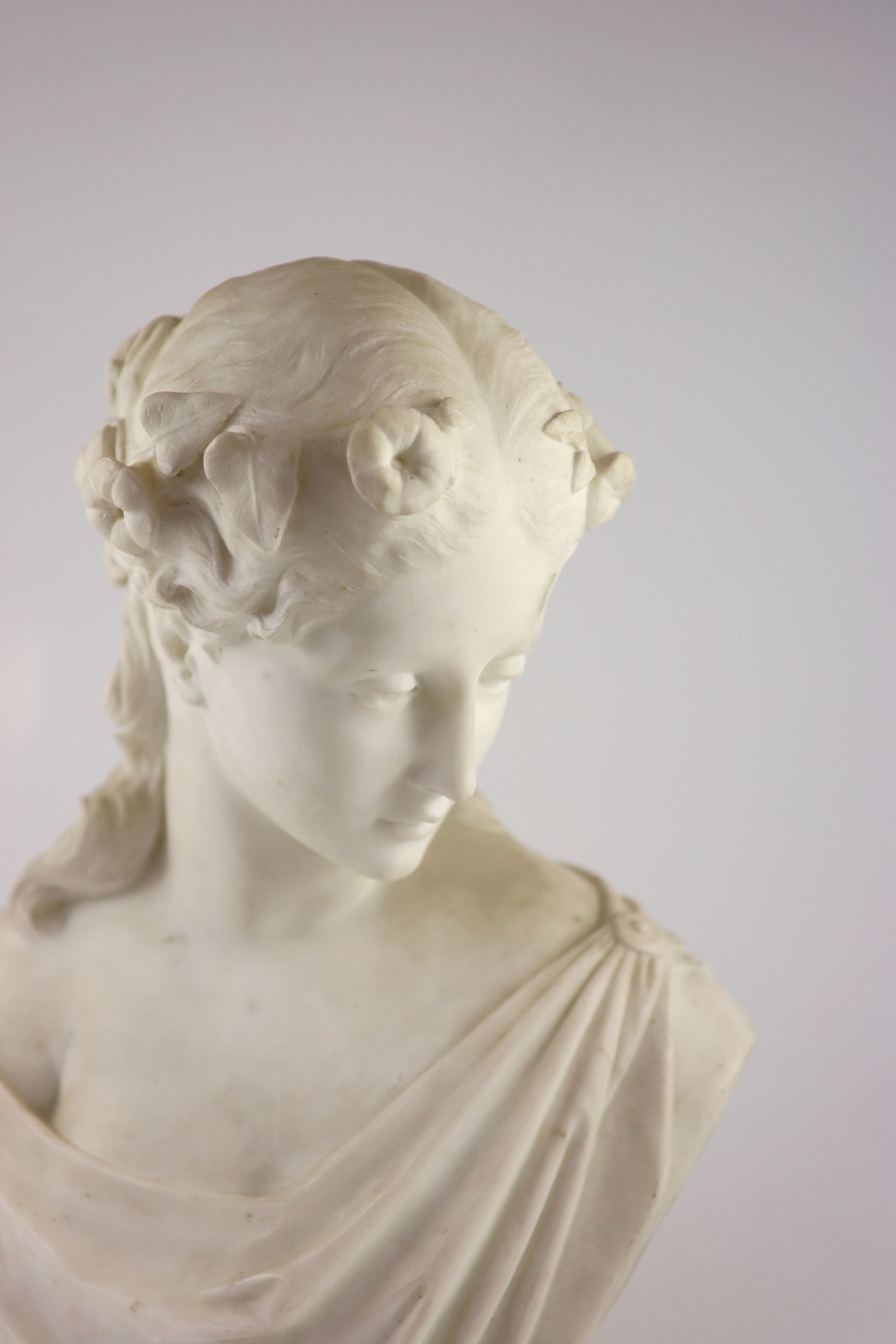 Prof. Pietro Lazzerini (Italian, 1842-1918), a carrara marble bust of a maidensigned versoH 43cm. - Image 2 of 4