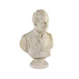 A mid 19th century marble bust of a British Peninsular War army officer wearing the Army Gold Cross
