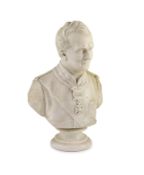 A mid 19th century marble bust of a British Peninsular War army officer wearing the Army Gold Cross