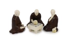 each kneeling at a table and playing 'Go', cast six character seal marks to bases, Provenance - Mr