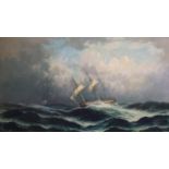 Follower of Samuel Walters (1811-1882)Three masted sailing vessel on a storm tossed seaoil on
