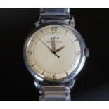 A gentleman's 1960's steel Jaeger LeCoultre automatic wrist watch,with baton and quarterly Arabic