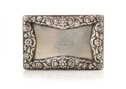 An early Victorian silver table snuff box, by Nathaniel Mills,of rectangular bombe shape with