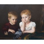 19th Century French SchoolTwo children feeding a pigeonOil on canvas58 x 72cm.