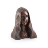 James Osborne (1940-1992), bronze, Head of a young woman with flowing hairsigned in the bronze and