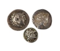 Three Ancient Greek AR Tetradrachm,Islands off Thrace, Thasos , 90-75 BC. Wreathed head of young