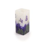 A Daum ‘Violets’ cameo glass square vase, signed ‘Daum Nancy’ with Cross of Lorraine,12cm high