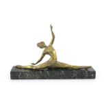 An Art Deco bronze figure of a dancer, signed Moranteon marble plinthW 40cm. H 25cm.