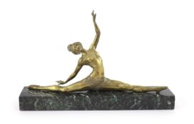 An Art Deco bronze figure of a dancer, signed Moranteon marble plinthW 40cm. H 25cm.