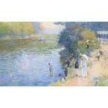 Elie Anatole Pavil (Ukrainian, 1873-1948)Figures on a river bank in summerWatercolourSigned and