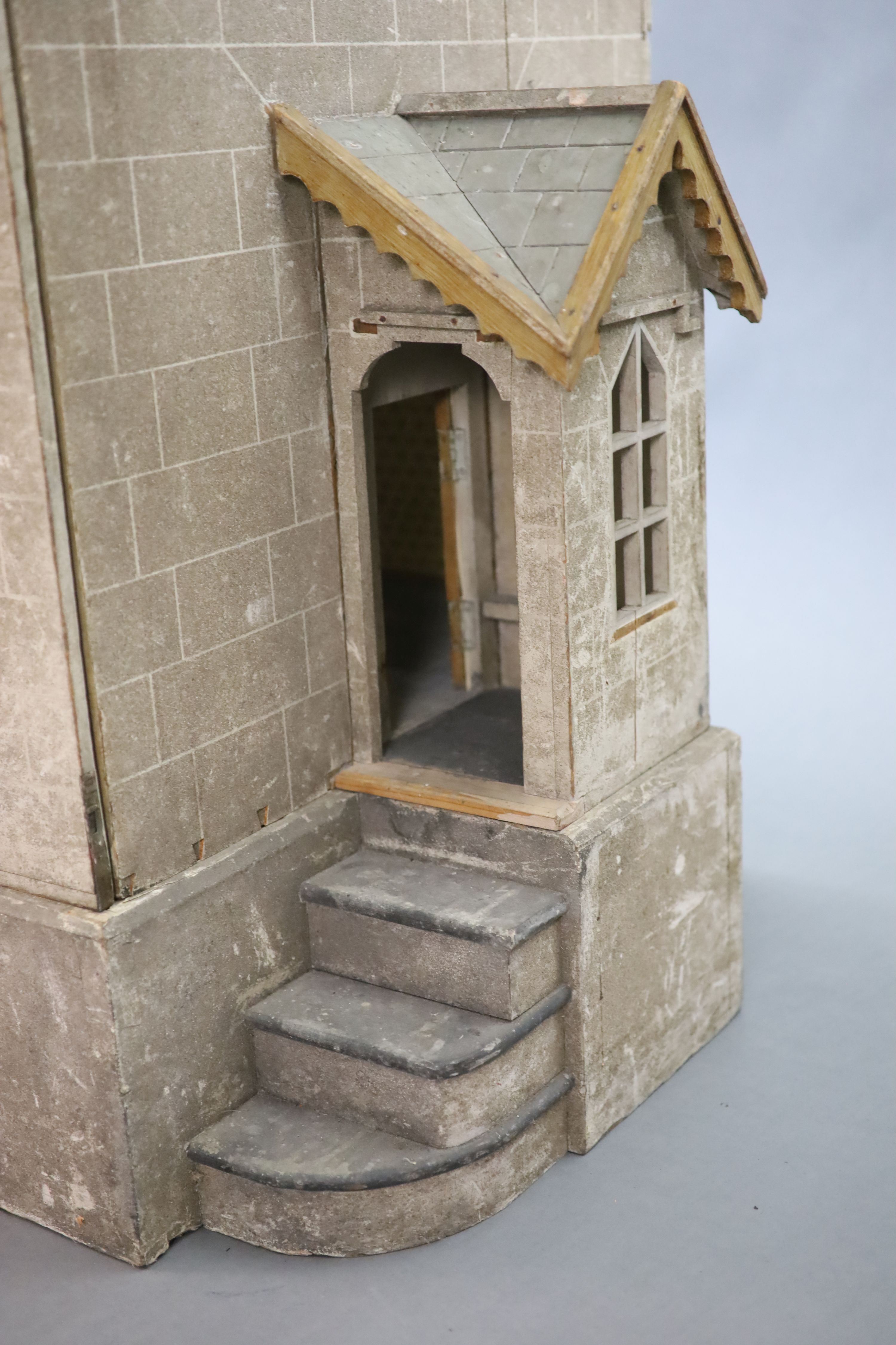 An unusually large painted pine doll's house, modelled upon a Victorian lodge house, Estate - Image 4 of 45