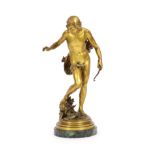 Eugene Quinton (1853-1892) a large gilt bronze figure ‘The Young Hunter’,with F. Barbedienne