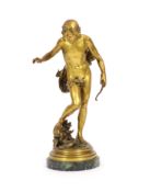 Eugene Quinton (1853-1892) a large gilt bronze figure ‘The Young Hunter’,with F. Barbedienne