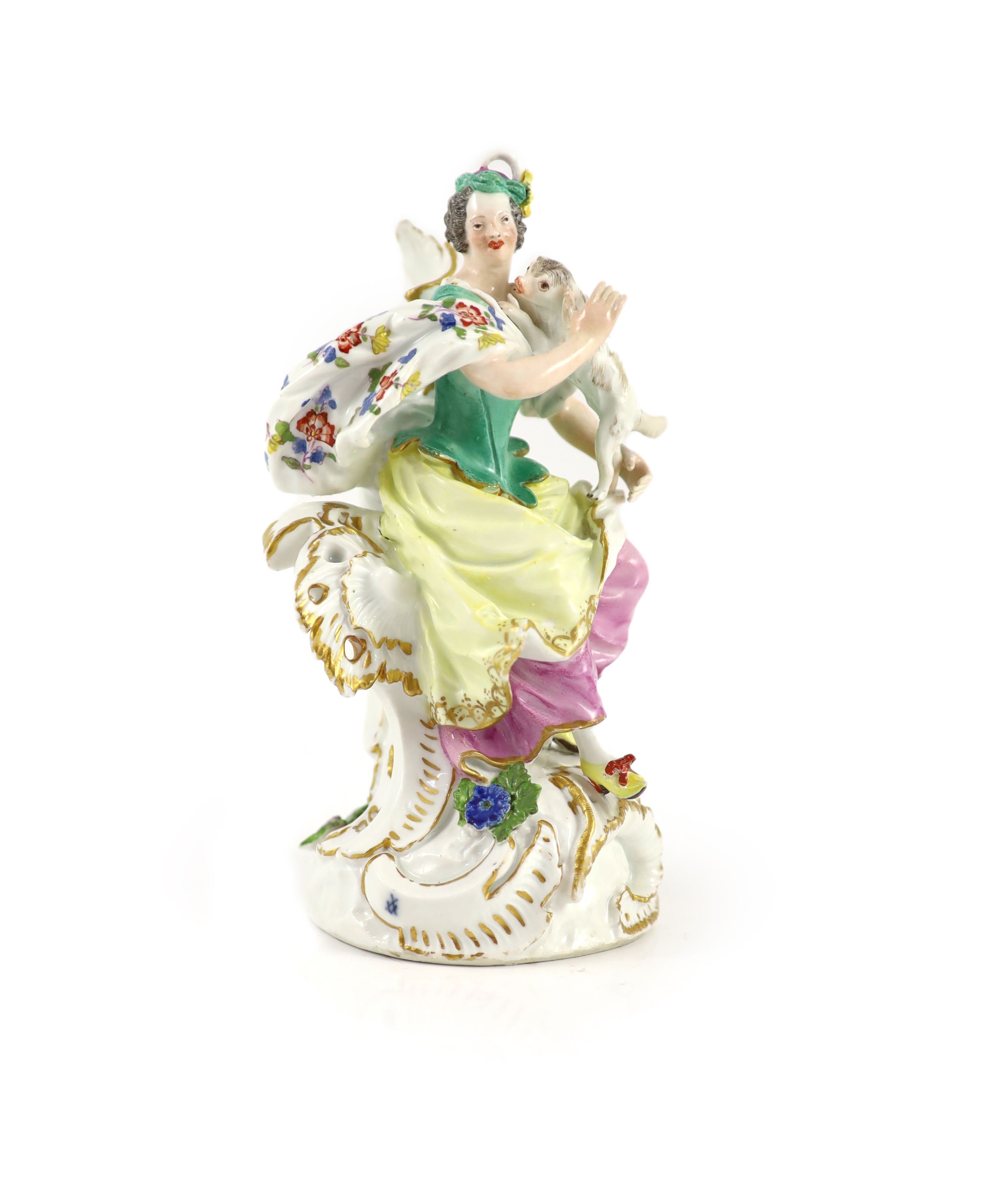 A Meissen rococo group of a seated lady and a dog c.1760,The lady seated amid gilt highlighted