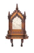 A Victorian golden oak Gothic design chiming bracket clock by Gillett & Bland, Steam Clock Factory,