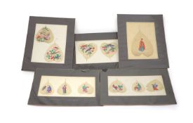 A collection of seventeen Chinese paintings on leaves, late 19th century,depicting birds amid