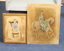 § Paul Dufau (French, 1897-1989)Seated girl & equestrian figureOil on boardBoth inscribed verso31 x