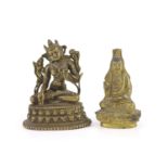 Two Himalayan bronze figures of Bodhisattvas, 19th/20th century,the first in Pala style seated on a
