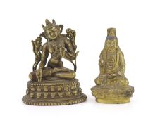 Two Himalayan bronze figures of Bodhisattvas, 19th/20th century,the first in Pala style seated on a