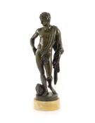 Rtion Sauvage, a bronze figure of Apollo,standing with a boar’s head at his feet, signed, on marble