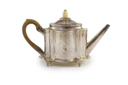 A George III silver bright cut engraved oval teapot and stand, Thomas Daniell (a.f.),with pineapple