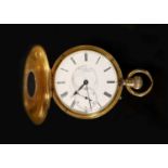 An Edwardian engine turned 18ct gold J.W. Benson, 'The Field Watch', keyless lever half hunter