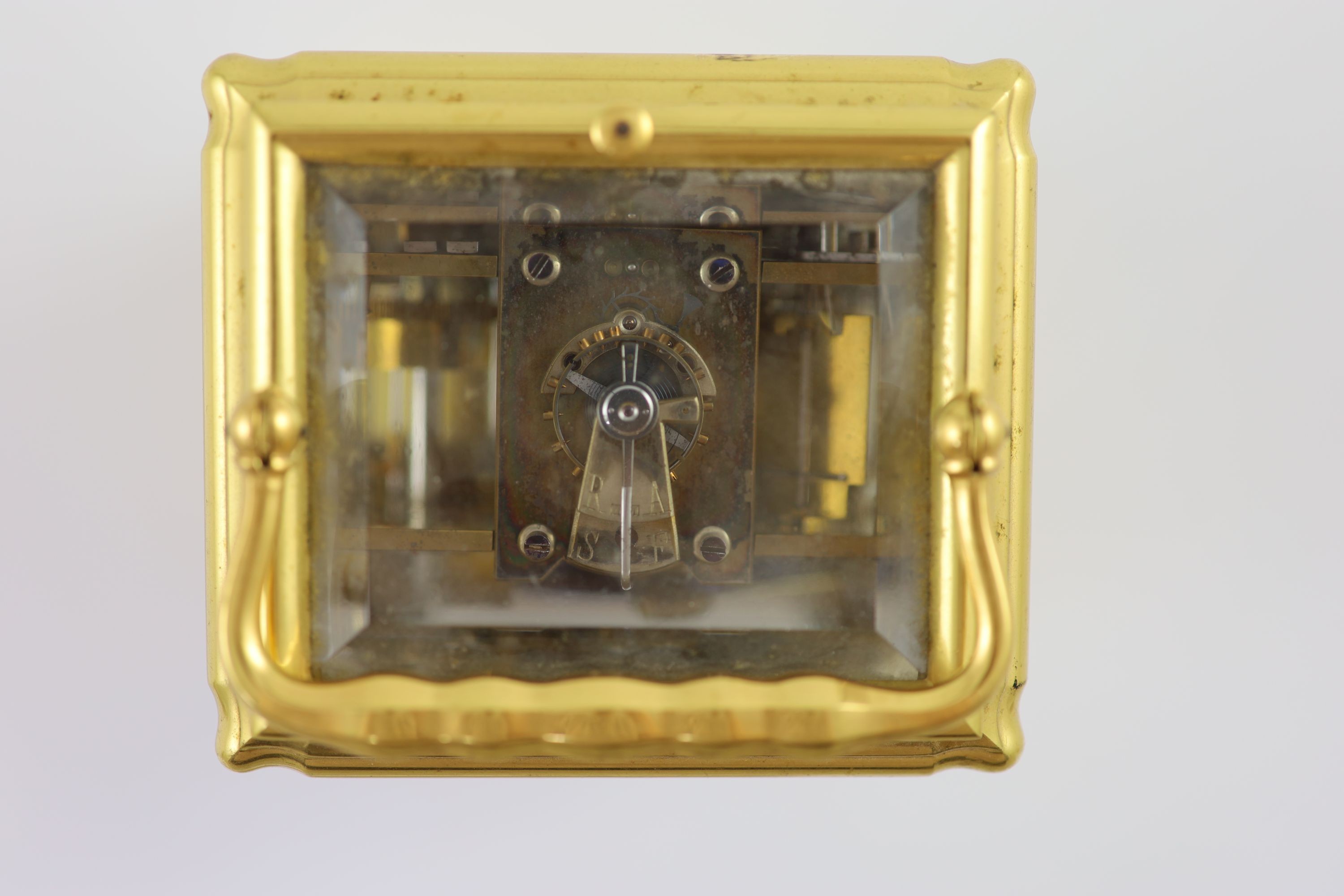 An early 20th century French quarter repeating Grand Sonnerie carriage alarum clockwith gorge case - Image 6 of 6