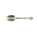 A provincial English silver trefid spoon, marks untraced, initialled to terminal underside ‘IRS’,