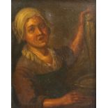 Attributed to Adrian Carpentiers (1760-1778)A woman holding a fishOil on wooden panel23.5 x 19cm