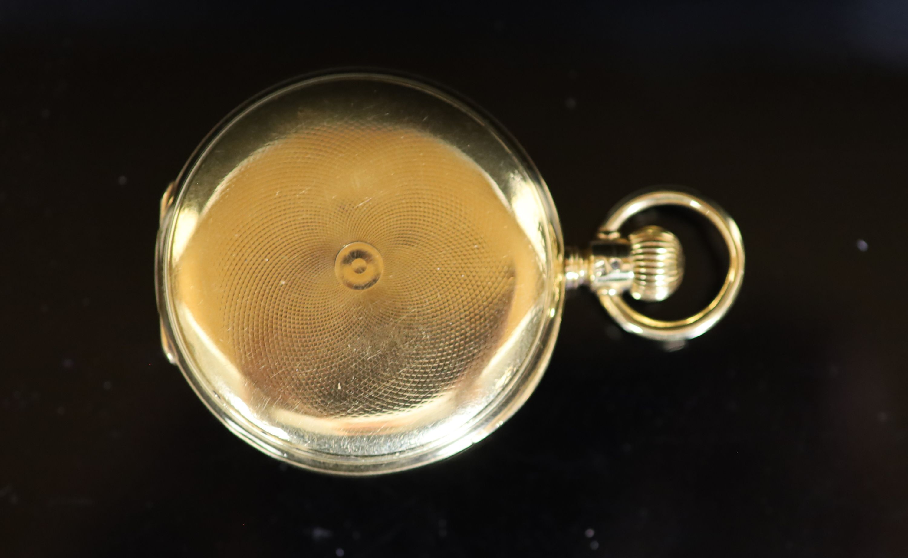 A late Victorian engine turned 18ct gold A W. Co Waltham hunter keyless lever pocket watch,with - Image 3 of 3