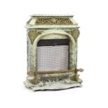 A late 19th century French Art Nouveau enamelled cast iron and brass fire surroundwith simulated