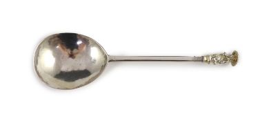A Commonwealth West Country silver Apostle spoon, with a gilded terminal in the form of St. Peter,