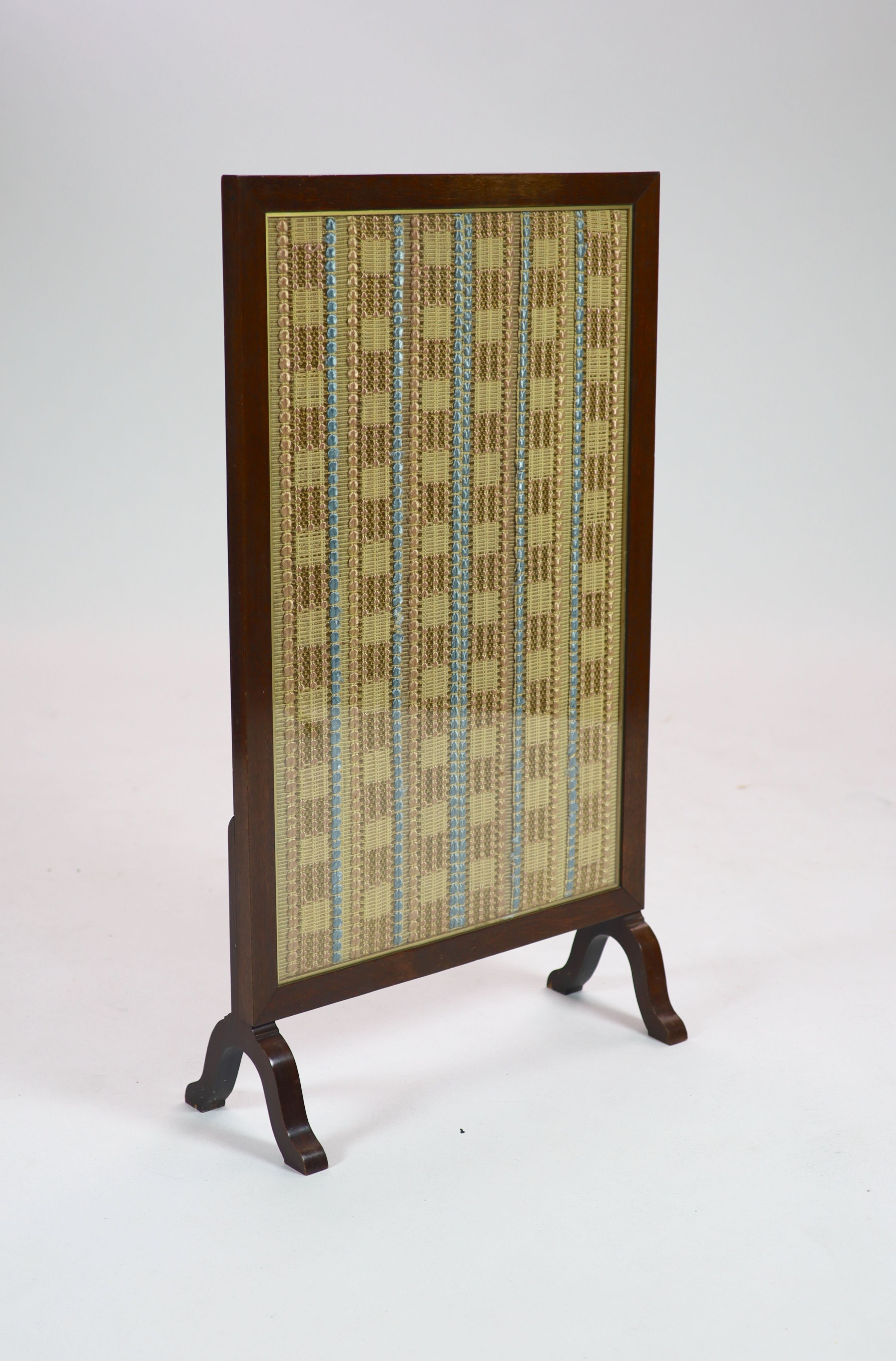 A mahogany cased and glazed embroidered fire screen of Royal interestwith applied inscribed badge - Image 2 of 4