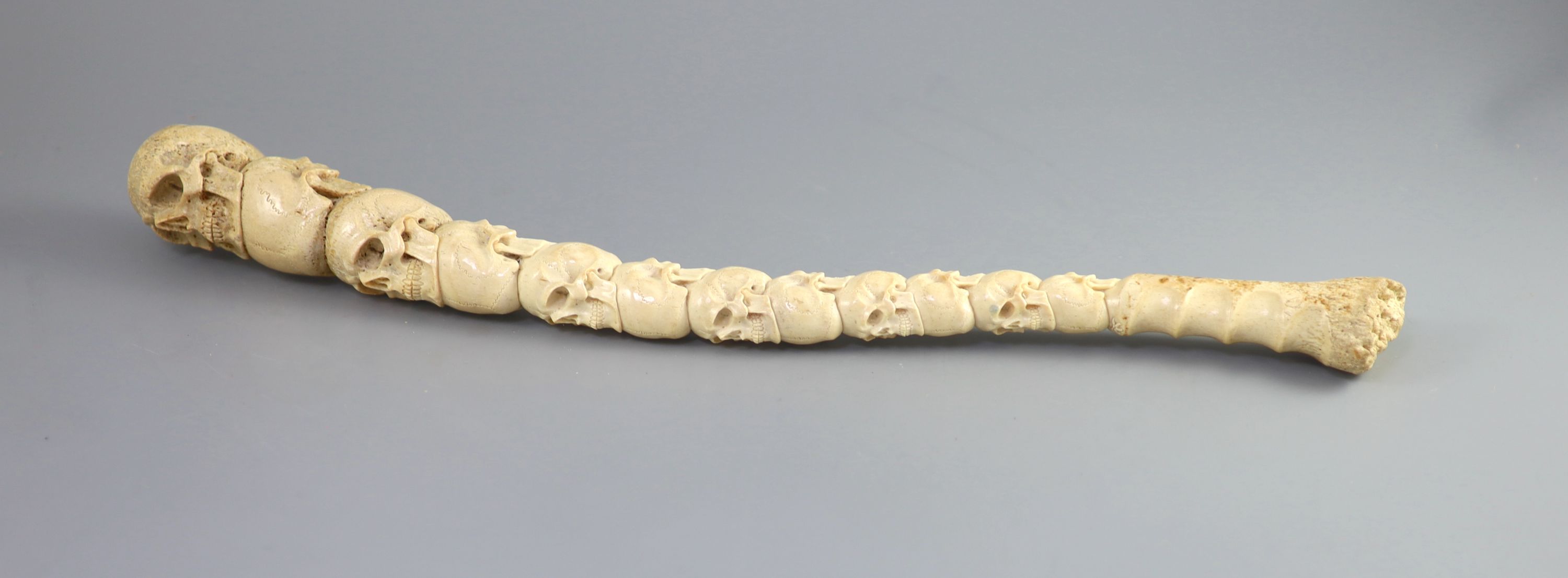 A unusual Inuit ‘skull’ carved walrus baculum, believed to be 19th century,Intricately carved and - Image 2 of 6