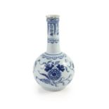 A Bristol Delft guglet water bottle, c.1760,painted with floral sprays, the neck with leaf lappets,