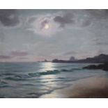 § Roger de la Corbiere (French, 1893-1974)Waves on the shore under moonlightOil on canvasSigned44 x