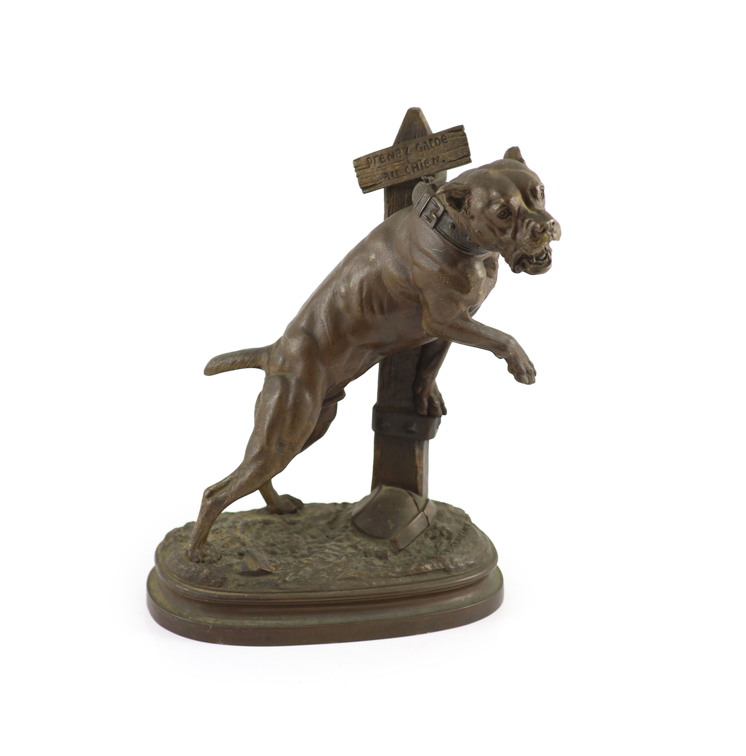 Prosper Lecourtier (1855-1924). A French bronze model of a bull mastiff ‘Prenez Garde au Chien’,
