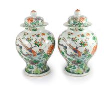 A pair of large Chinese famille verte jars and covers, late 19th century,painted with pheasants