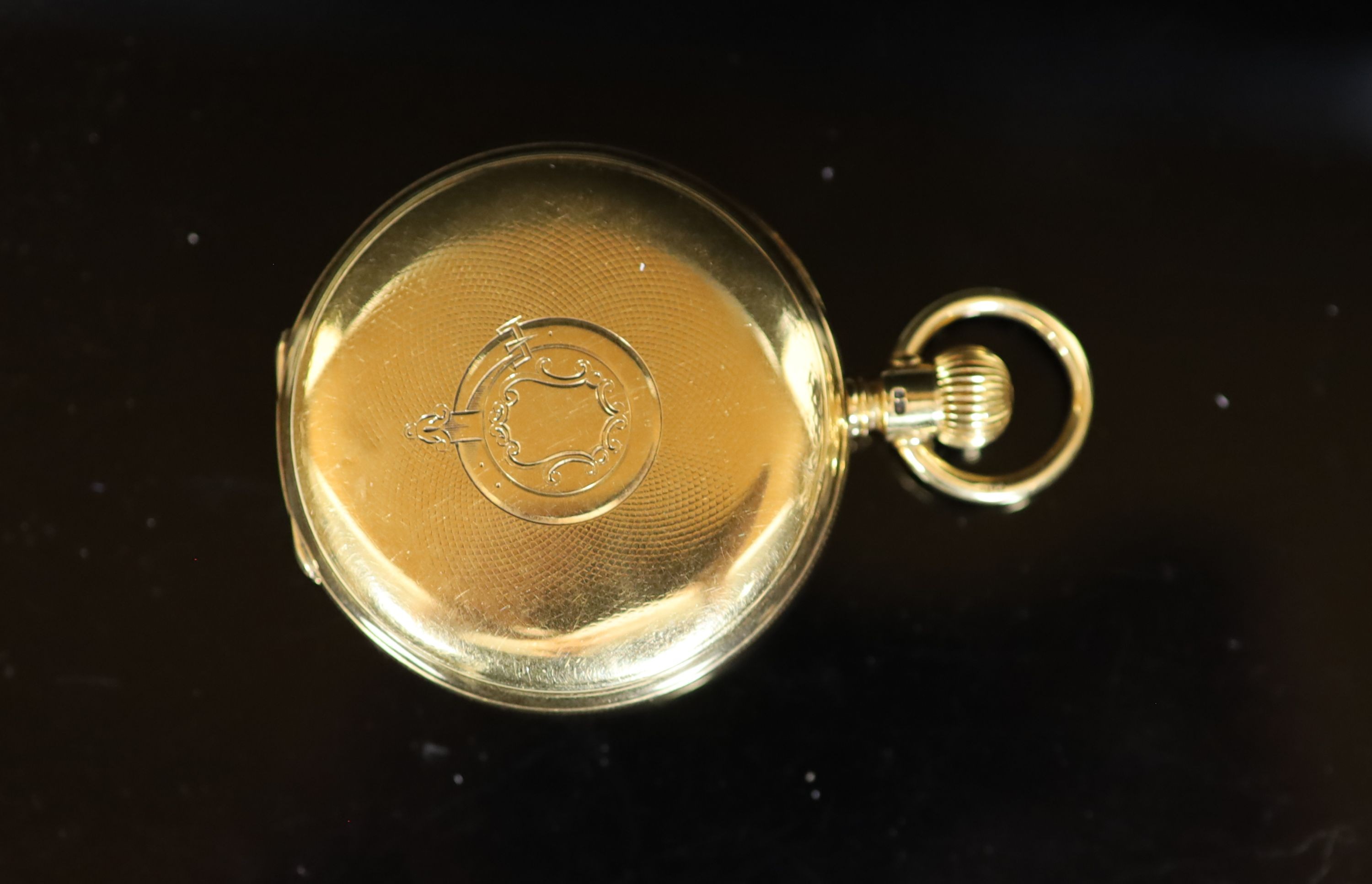 A late Victorian engine turned 18ct gold A W. Co Waltham hunter keyless lever pocket watch,with - Image 2 of 3