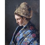 19th century Austrian SchoolPortrait of a lady wearing orientalist clothingOil on canvas60 x 48cm.