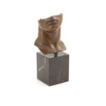 § Igor Mitoraj (1944-2014), bronze patinated sculpture, Half study of a man's facesigned, on marble