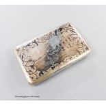 A late 19th century Russian 84 zolotnik and niello rectangular snuff box, with later interior