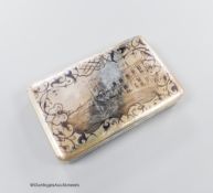 A late 19th century Russian 84 zolotnik and niello rectangular snuff box, with later interior