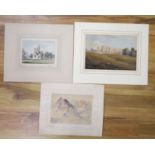 Three unframed watercolours; Grimsthorpe Castle, Lincoln, 20 x 29cm. View of Halmsworth and