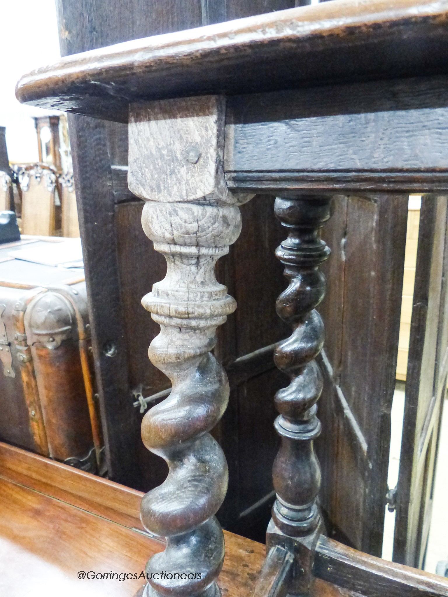 A Victorian 17th century style oak stool, length 46cm, depth 28cm, height 56cm - Image 5 of 5