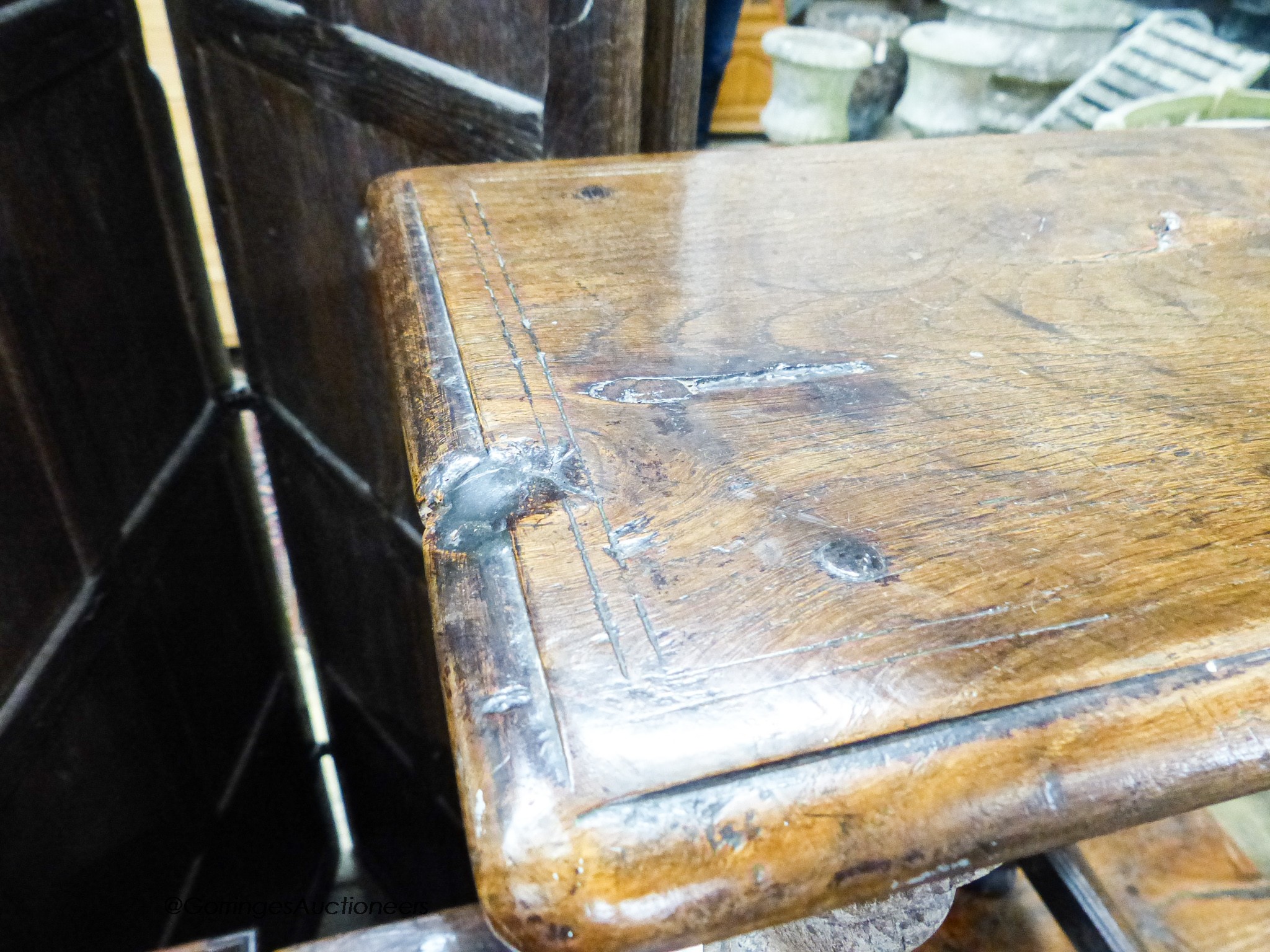 A Victorian 17th century style oak stool, length 46cm, depth 28cm, height 56cm - Image 4 of 5