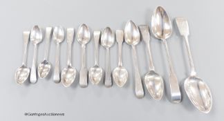 A collection of thirteen mainly 19th century Scottish provincial Banff silver spoons, including two