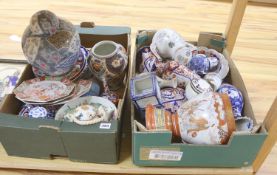 Two boxes of Japanese Imari, Kutani etc porcelain