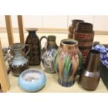 A collection of German and other pottery vases and bowls from 1960's and later