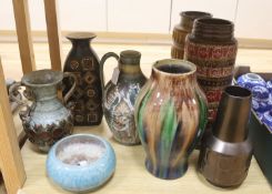 A collection of German and other pottery vases and bowls from 1960's and later